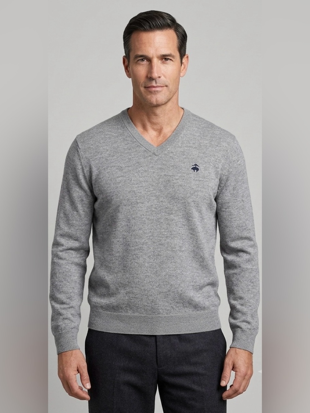 Brooks Brothers Men’s Heather Grey V-Neck Merino Wool Sweater - Size XL